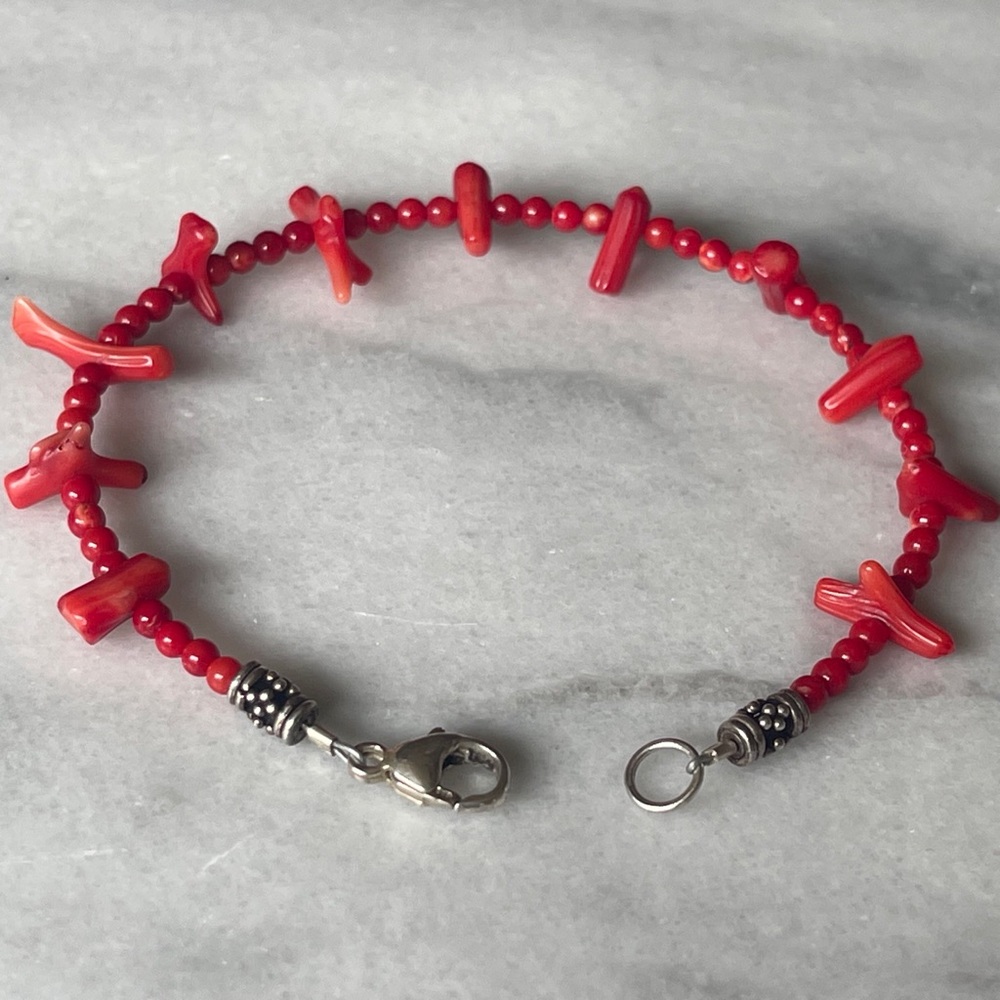 Beautiful Red Coral Beaded Bracelet.